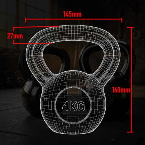 Image of Jimwalt Powder Coated Kettlebell Weight - Cast Iron, Anti-Slip Grip, Rust Resistant | Strength Training, Cross Training, Functional Fitness Equipment (Powder Coated 4KG)