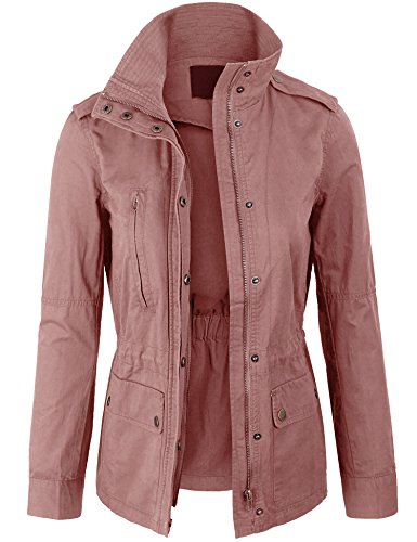 KOGMO Womens Zip Up Military Anorak Safari Jacket Coat -L-Mauve