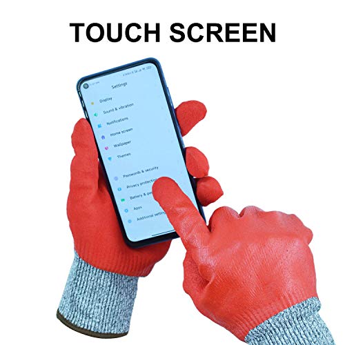 Glosav Durable Gardening Gloves For Men, Heavy Duty Nitrile Garden Gloves, Double Coated Work Gloves, Cut Resistant, Puncture Proof, Touch Screen (Red, Medium) #TOP4