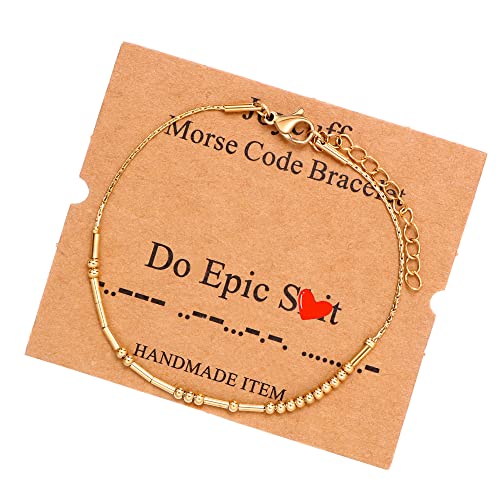 Image of JoycuFF Inspirational Morse Code Bracelets for Women Silver Beads Jewelry Encouragement Mantra Gifts for Her
