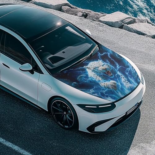 Image of Car Hood Cover Protector, A Washable Automotive Accessory with White Tiger Print Design for Car Front Hoods, Measuring 59x51 Inches
