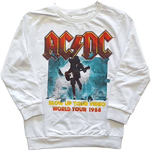AC/DC Kids Blow Up Your Video Band Logo Sweatshirt, White, X-Large, White