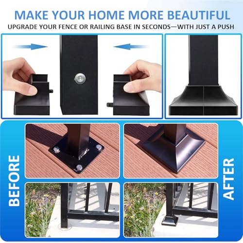 Image of 24Pcs Plastic Post Base Cover fit 2 inch Post, Decorative Square Railing Base Trim, Post Base Plate Cover,Durable Fence Post Flange Skirt for Patio, Porch, Stair, and Railing Systems, UV-Resistant, Black