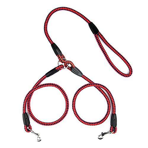 Laisse double pour chien nylon durable 77cm rouge traction de formation