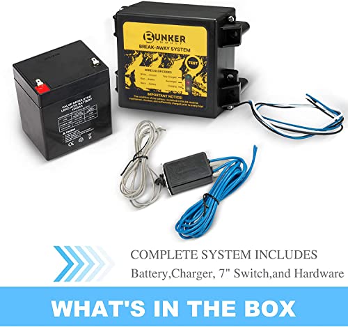 Image of BUNKER INDUST Trailer Brake Breakaway Kit with Charger, LED Display, Switch, 12V 5Ah Battery for Trailer Caravan
