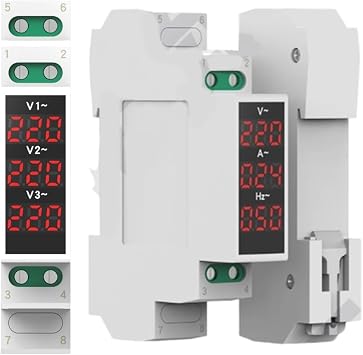 Digital Three Phase Monitor For Voltage Current Frequency With High Visibility LED Display And Standard DIN Rail Installation