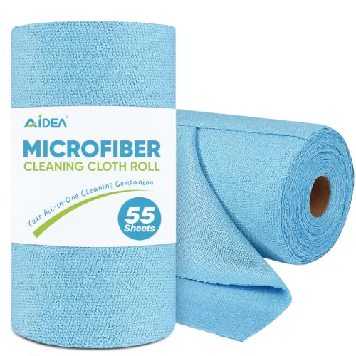 Image of AIDEA Microfiber Cleaning Cloth Roll, Blue Shop Towels 55 Sheets 11x9 inch