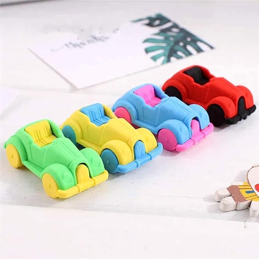 Image of AK Store (Pack of 4) 3D Cute Cartoon Shape Rubber Pencil Erasers, School Stationery for Kids, Boys Girls, Birthday Return Gifts (Cars)
