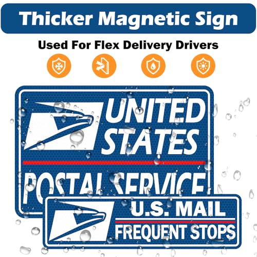 Image of 4 Pack Reflective Mail Delivery Driver Car Magnets Rural Delivery Carrier Magnetic Signs for Vehicles Mail Carrier Accessories Caution Frequent Stops Magnetic Decal Bumper Stickers - 30 Mils