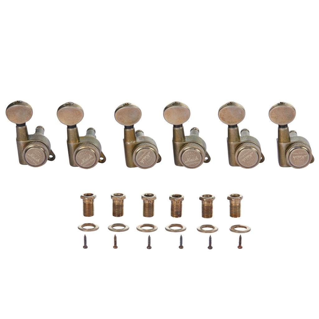 KAISH 6 accordatori in linea 18:1 di bloccaggio chiavi di accordatura per chitarra con pulsante ovale vintage per Strat/Tele/Chitarre Elettriche Relic Nickel