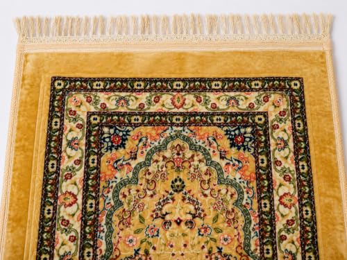Image of Janamaz Prayer Mat Turkey Soft Velvet | Namaz Mat, Janimaz Namaz Aasan, Islamic Prayer Rug for Salah | 70x110 CM (Printed Gold)