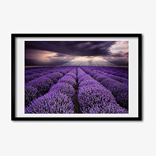 Tableau de lavande 60x40 cm avec cadre en bois pour salon moderne