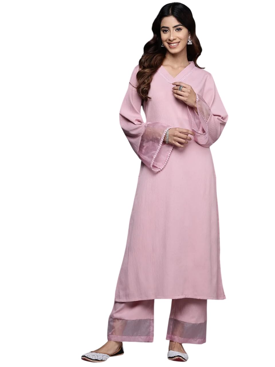 Women Regular Silk Crepe Kurta with Palazzos Elegant Ethnic Wear for Casual Festive Occasions