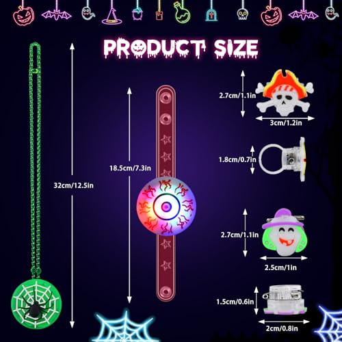 Image of 118 PCS Halloween Party Favors Bulk, 80 Rings, 14 Brooches, 12 Necklaces, 12 Bracelets,Halloween Toys for Kids, Glow in the Dark Toys, Bulk Halloween Goodie Bag Fillers, Halloween Party Supplies