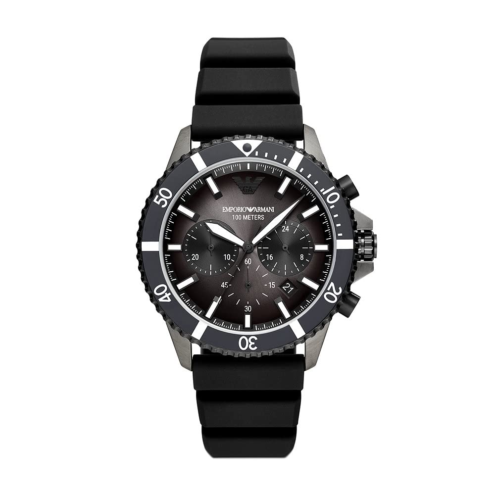 Emporio Armani Watch for Men, Chronograph Movement, 43 mm Gunmetal Stainless Steel Case with a Silicone Strap, AR11515