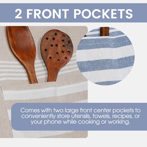 Image of Unisex Cooking Aprons | Waterproof Apron | Striped Design with 2 Front Pockets & Adjustable Neck Strap | Durable, Oil & Stain Resistant | Chef Apron for Cooking