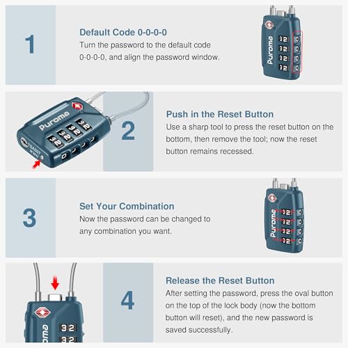 Image of Puroma TSA Approved Luggage Lock, 4 Digit Combination Travel Locks Resettable Code Lock with Zinc Alloy Body for Suitcase, Toolbox, Backpack, Bag, Gym Locker, Basic Blue Peacock