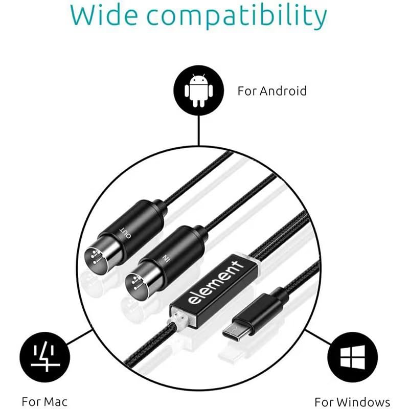 Premium USB C MIDI Cable with Stable AC Chip, 6FT Nylon Braided Type C MIDI Converter Cable, Compatible with Electronic Musical Instruments Keyboard Piano Drum to PC Laptop Connecting image 3