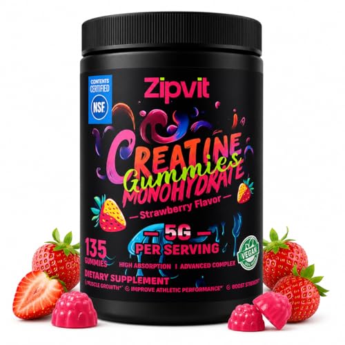 Image of Creatine Monohydrate Gummies, NSF Certified Creatine Gummy, 5g Dose for Men & Women to Support Muscle, Strength, Recovery, Cognitive Health & Memory, Strawberry Flavor, 135 Gummies