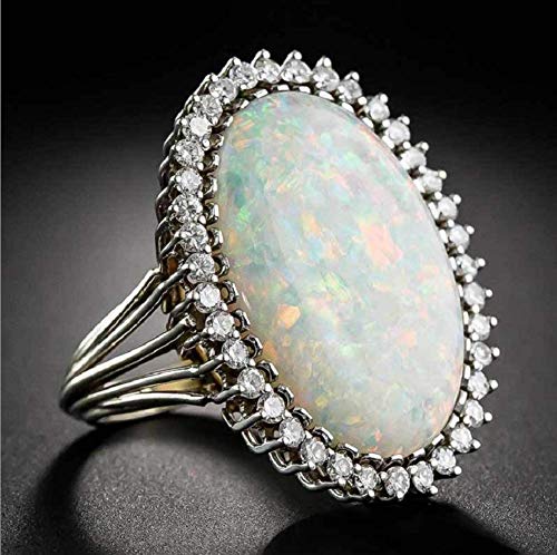 Bague opale de feu blanche en argent 925 martelé taille 6-10