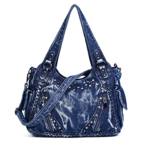 Image of Designer Denim Handbags for Women Hobo Tote Bag Crossbody Denim Purses Blue Jean Shoulder Bag