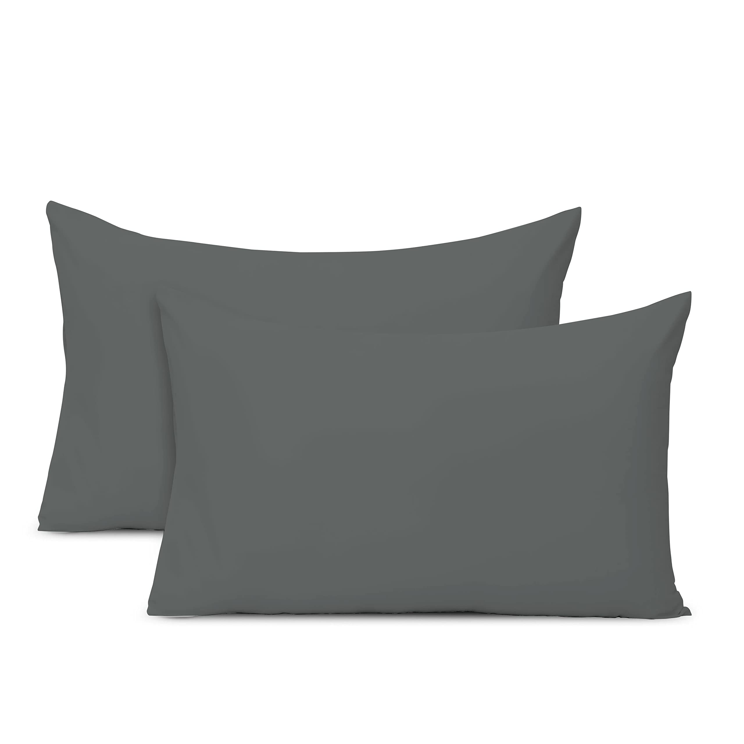 Pizuna Dark Grey Cotton Housewife Percale Pillowcases 2 Pack 48X74, 100% Long Staple Combed Cotton Pillow Cover, Plain Weave Standard Housewife Pillowcase ( Pillow Cases 2 Pack)