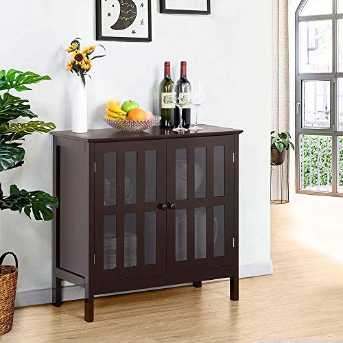 Yaheetech Floor Storage Cabinet with Glass Door and Storage Shelf, Wooden Console Table