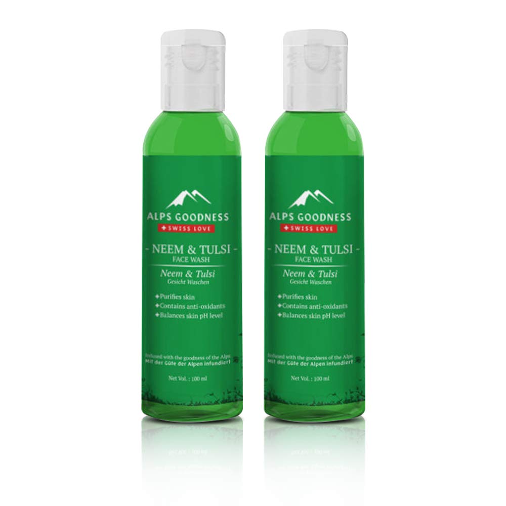Alps GoodnessNeem & Tulsi Face Wash (100 ml, Pack of 2), Cleanses & Purifies Skin, Balances pH Level - Cruelty Free