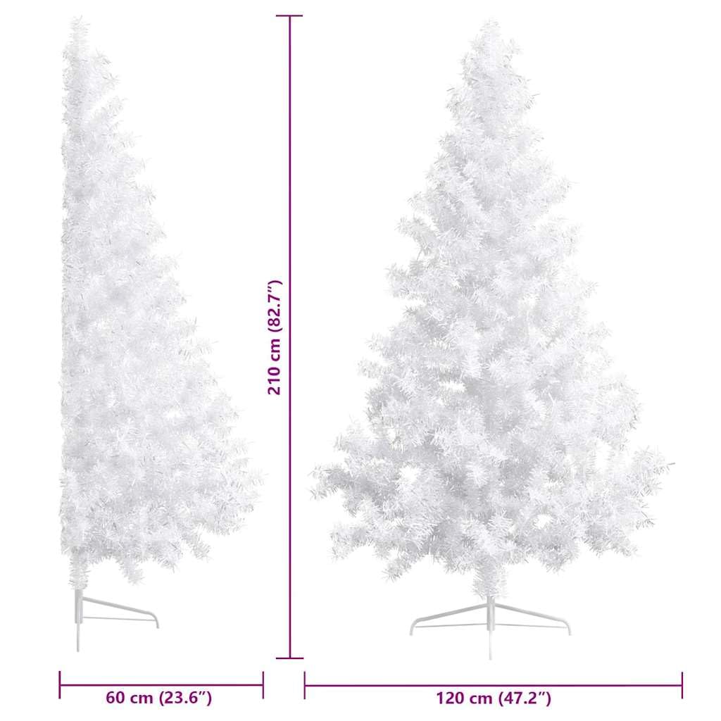 vidaXL Choinka z lampkami i bombkami, połówka, biała, 210 cm