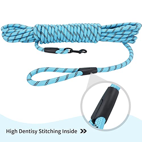 Image of Long Dog Leash for Training 50Ft-Reflective Nylon Rope with Swivel Hook-Recall Agility Lead for Large Small Medium Dogs Outside Walking Hiking-Sky Blue Diam 1 /2 inch