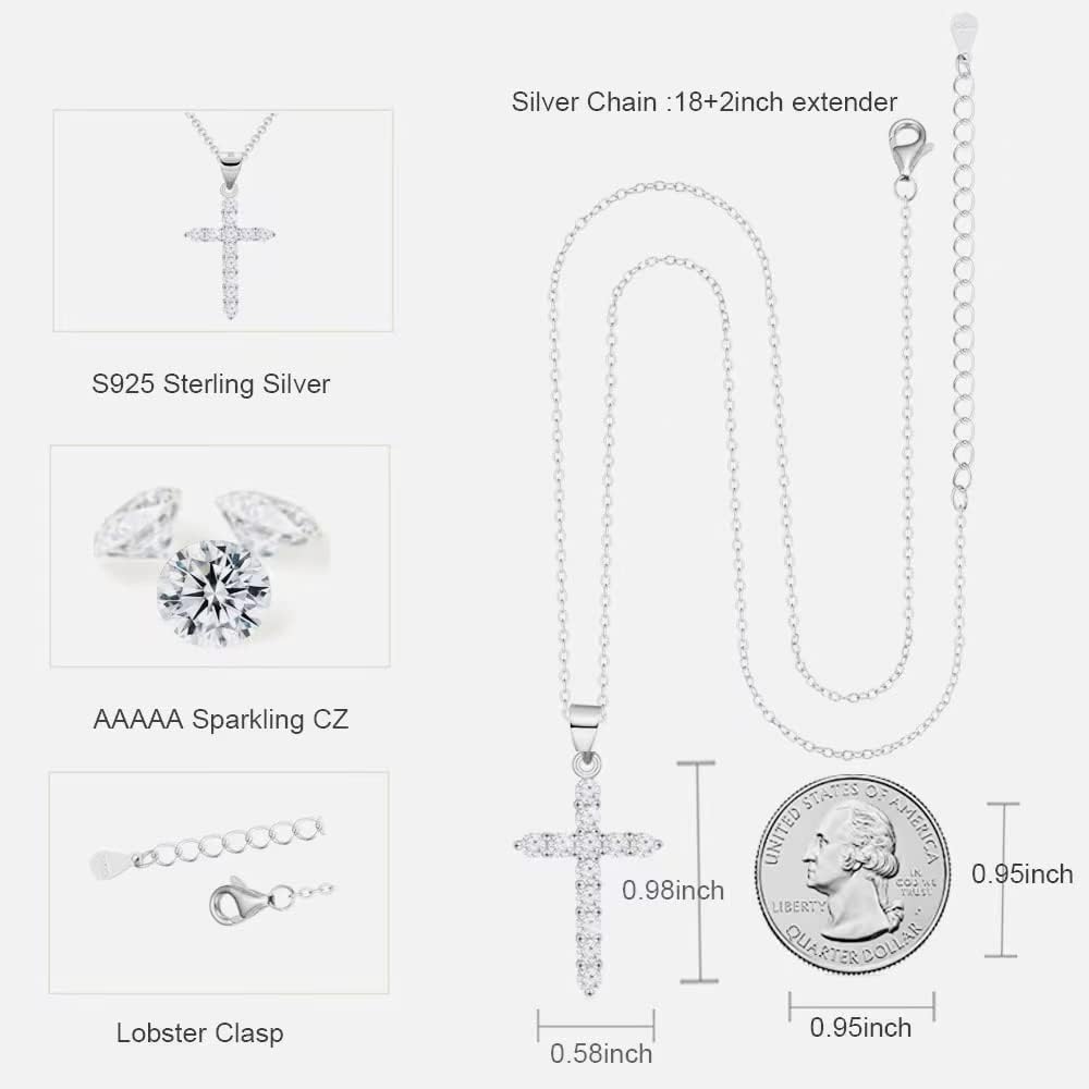 Sterling Silver Cross Necklace,5A CZ Diamond Infinite Elements,18"+2" Silver Chain,Classic Cross Faith Jewelry Gifts for Daughter Wife Sister Friends - Image 5
