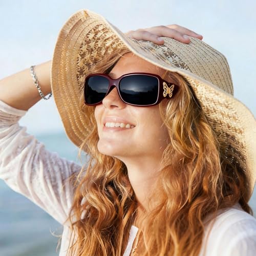 Image of HAOLOTA Women's Polarized Sunglasses - Fashionable Wraparound Butterfly Design with UV400 Protection