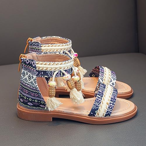IWIHMIV Girls Sandals Open Toe Cute Flat Dress Sandals Summer Bohemian Tassel Comfortable Non Slip Flat Soft Sole Shoes2