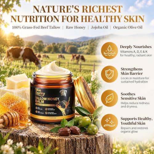 Beef Tallow for skin,Whipped Tallow and Honey Balm for Face,Unscented 4oz | 100% Grass Fed Beef Beef Tallow Organic Face Tallow Moisturizer for Dry Sensitive Skin，Redness Eczema Rosacea,Non-Comedogenic - image 3