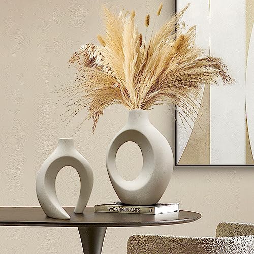 Hewego Hollow Ceramic Vases,Beige Matte Irregular Flower Vases For Home Décor,Modern Boho Decor Vases For Flowers,Bedroom, Farmhouse,Wedding Décor&Gifts(Beige) #TOP3