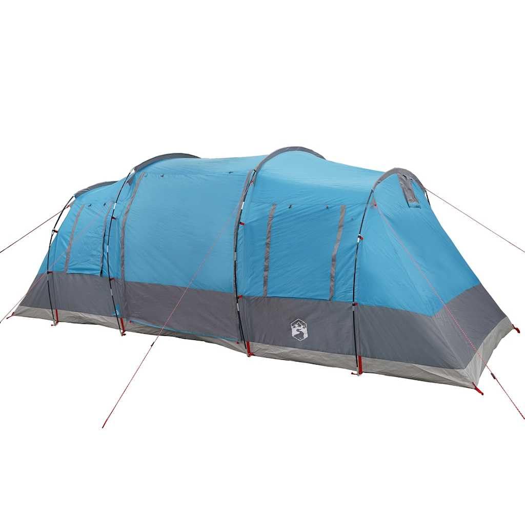 Tunel Family Tent, 6-osobowy, niebieski, wodoodporny, poliester 185T, powlekany poliuretanem, 564 x 240 x 205 cm, lekki, przenośny namiot kempingowy z 2 kabinami do spania