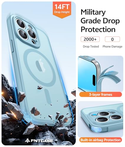 Image of FNTCASE for iPhone 14 Pro Case: [Compatible with Magsafe] Translucent Matte Cases with [Full Camera Protection] [Screen Protector] Military Grade Shockproof Protective Phone Cover - Teal