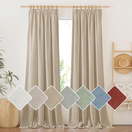 PONY DANCE Cortinas Salon Translucidas de Lino para Riel con Ganchos, Visillos Largos Dormitorio 2 Piezas Cortinas Boho para Ventanas, 140x245cm(AnxAl), Taupe