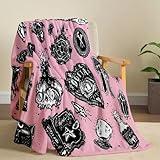 Caqqweiz Cute Pink Witchy Witch Throw Blanket Kids Flannel 60'x50' Blankets for Women Girls Gifts