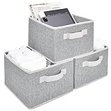 StorageWorks Medium Storage Baskets for Shelves, Rectangular Closet Organizers with Handles, Foldable Closet Storage Baskets for Utility Room, 3-Pack, Gray