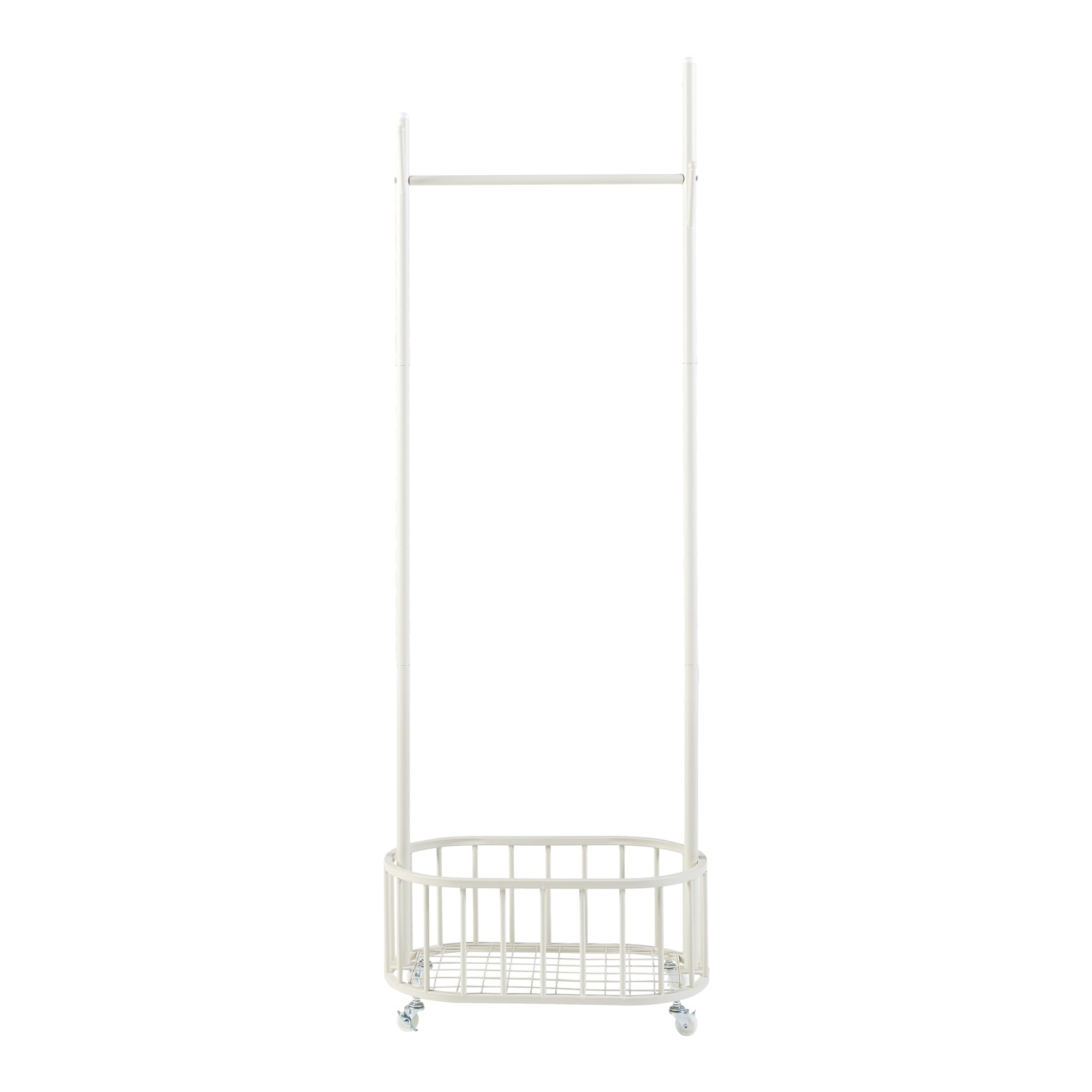 [en.casa] Stand Appendiabiti a Rotelle Organizzatore Guardaroba con Barra Porta Abiti Ganci e Cestello di Stoccaggio 175 x 60 x 32 cm Acciaio Bianco
