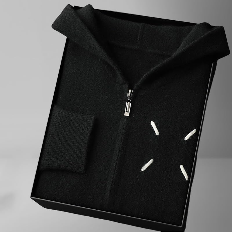 Men's Autumn Winter Thick Cashmere Zipper Hooded Knit Cardigan2