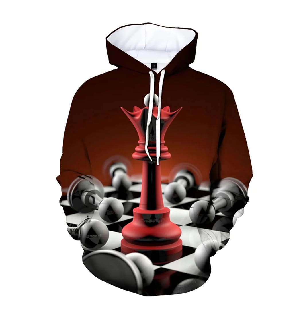 Sweat à capuche surdimensionné mixte imprimé échecs en relief 3D