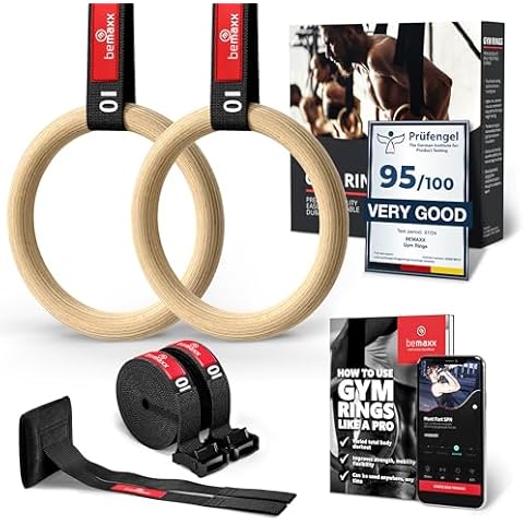 BeMaxx Wooden Gymnastic Rings with Anchor Cover