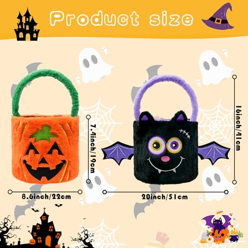 Image of Dia 7.9 inch * H 15.7 inch, Plush Halloween Baskets Trick or Treat Bags Halloween Candy Bucket, Gift Bucket for Party Favor Supplies (2Pcs-Pumpkin&Black Bat)