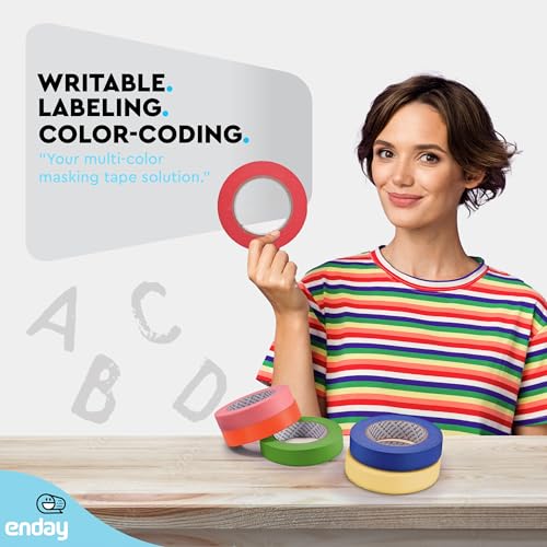 Image of Enday Colored Masking Tape (6 Pack) 1080 Ft x 1 in - Colored Masking Tape 1 inch Wide x 180 Feet (60 Yards) per roll - Painters Tape, Great for Arts Crafts & Labeling