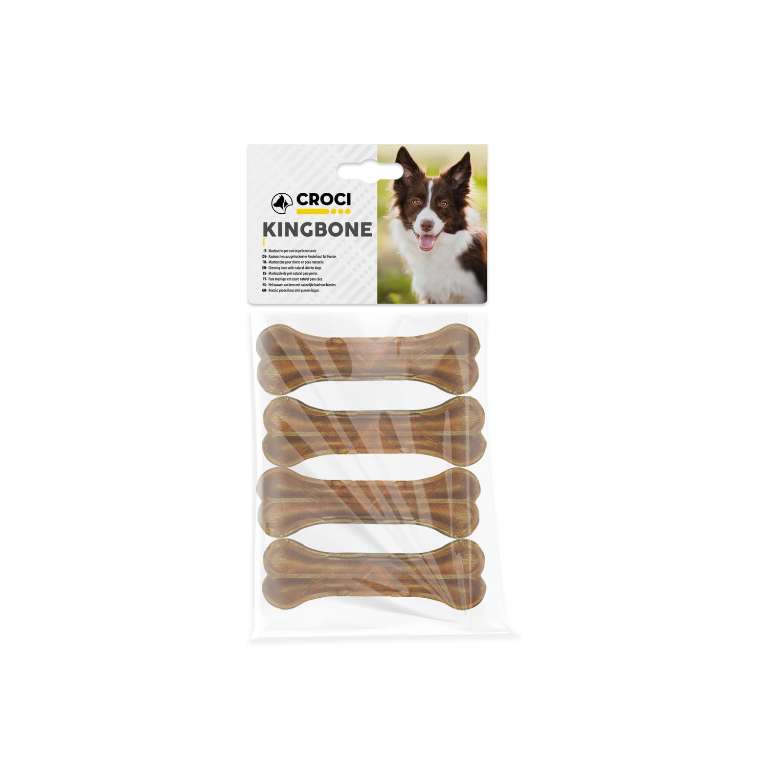 Croci King Bone - Ossa per cani, Snack premio masticativo per cani in pelle bovina naturale, dental stick per la pulizia dei denti, 8 cm - 4 pz