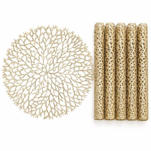 Image of Dakshya Industries Premium PVC Waterproof Table Placemats Set of 6 | Leaf Design Dining Table Mats | Heat Resistant, Spill Proof & Easy Clean | Elegant Table Decor for Dining Room