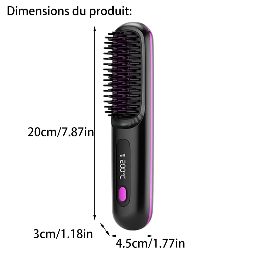 Brosse Chauffante Cheveux Court | Brosse Lissante Rechargeable 2026, 3 Températures, Écran LED – Compacte pour Voyages et Usage Quotidien (1,noir)