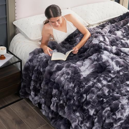 Cozy Bliss Faux Fur Throw Blanket for Couch, Fuzzy Soft